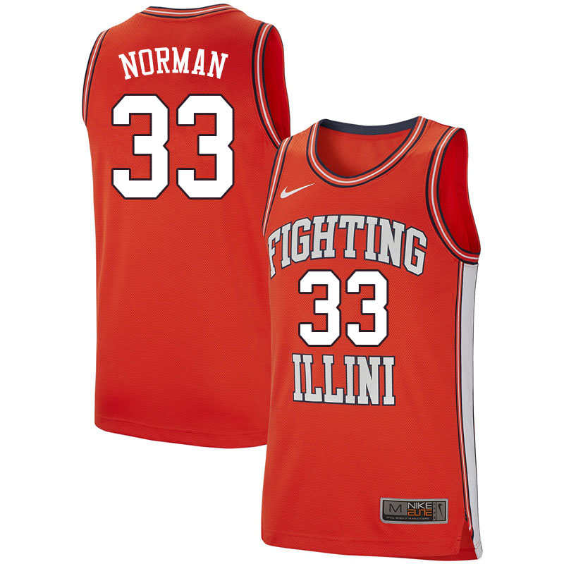 Men #33 Ken Norman Illinois Fighting Illini College Basketball Jerseys Sale-Retro